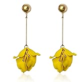 Just Follow Acrylic Rose Petal Earrings Dangle Exaggerated Flower Earrings Drop Statement Multicolored Floral Tassel Earrings Valentine's Day Bridal Prom Gift