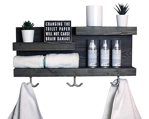 Bathroom Shelf with Modern Towel Hooks 