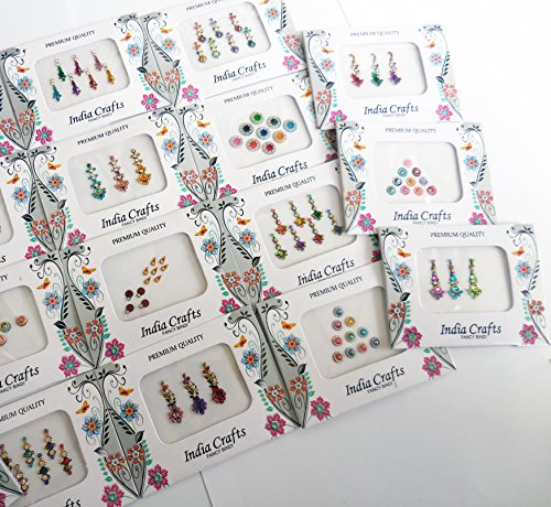 12 Combo Bindi Packs All in One - Multicolored Face Jewels Bindi Stickers Indian Forehead Tika