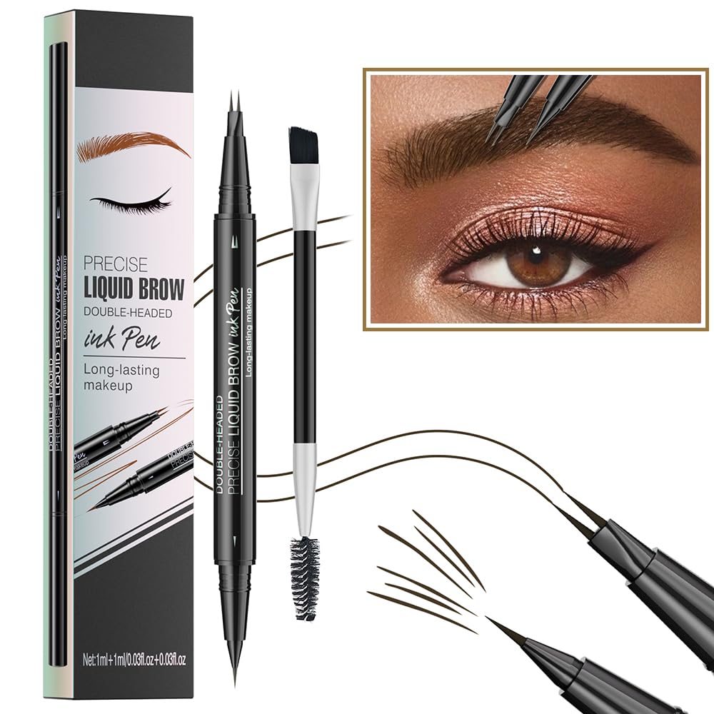 Photo 1 of Pinkiou Eyebrow Pen,Microblading Eyebrow Pen,2-In-1 Waterproof Eyebrow Pen,Dual-Ended Eyebrow Pen with 2-Fork-Tips and Precision Brush,Eyebrow Pen for Natural Hair-Like Brows,Long Lasting,Dark Brown