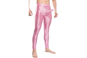 FEOYA Mens Oil Shiny Glossy Compression Pants Stretchy Nylon Smooth Bulge Pouch Leggings Tights Pants