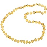 Raw Amber Necklace for Adults - Lemon Color - 17.7 Inches - Baltic Amber Land - Hand-made From Unpolished / Certified Baltic Amber Beads - Knotted - Screw Clasp (Lemon)