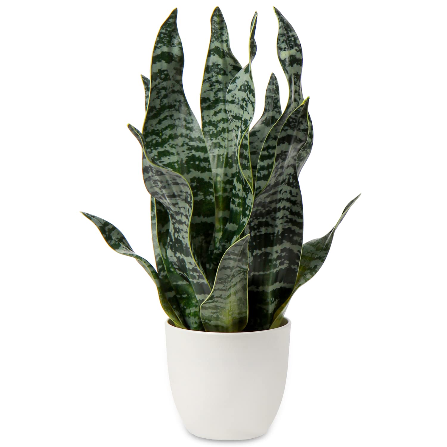 Hollyone 42CM Artificial Snake Plant in White Pot, Fake Potted Plant for Table, Green Faux Sansevieria for Home Decor, Kitchen, Bathroom, Living Room, Shelf Decorations