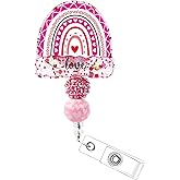 Valentines Rainbow Badge Reel - Cosmisun Love Badge Holder Cute Glitter Retractable Clip Funny Rainbow Retractable Badge Holders with ID Clip for Lover Nurse Student Doctors Teacher Office Worker