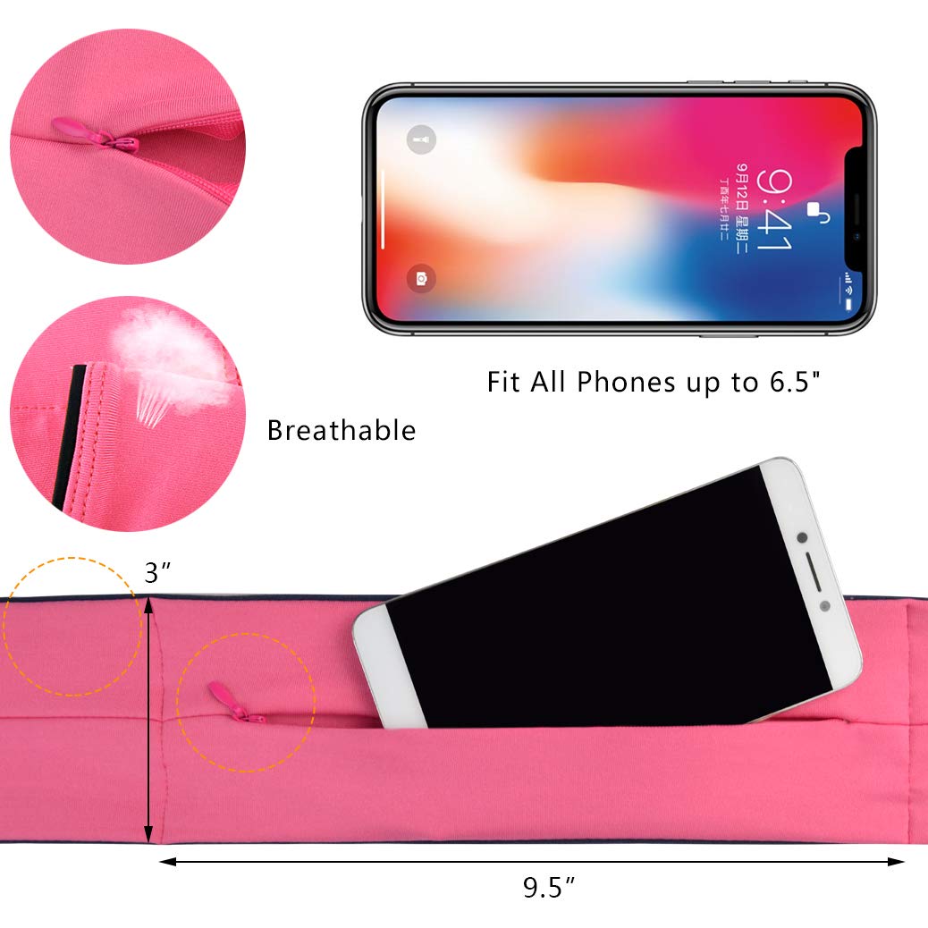 mifengdaer Running Belt 3 Pockets Fitness Belt Waist Belt Flip Belt with zipper Key Clip Waistband for Phones, Keys or Cards, Jogging, Yoga, Cycling, Walking, Sport, Travel & Outdoor Activities