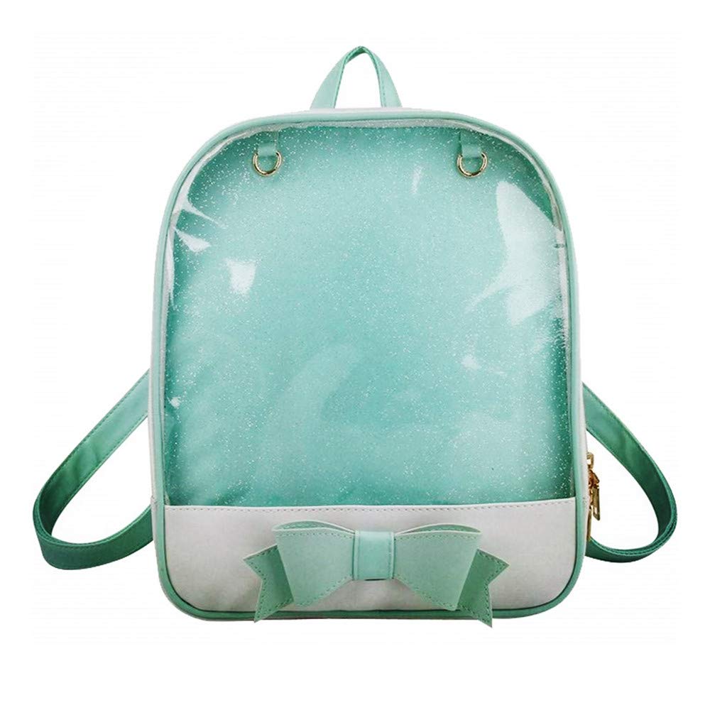 AlwaySky Ita Backpack for Girls - Cute Candy Leather School & Summer Beach Bag with Bowknot, Transparent Windows for DIY Decors - Green