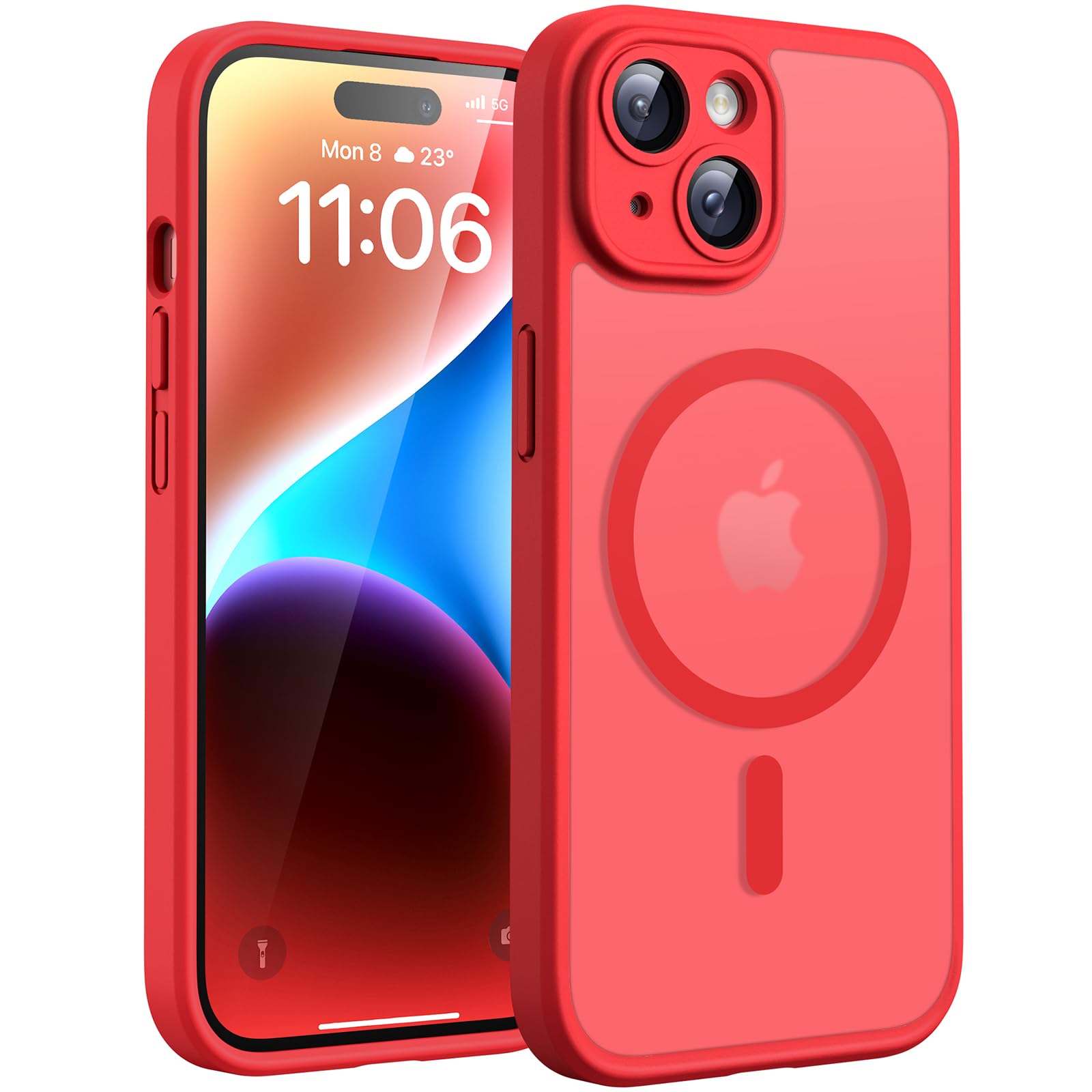 Photo 1 of TOCOL Magnetic for iPhone 14 Case, Upgraded Full Camera Protection, Compatible with Magsafe, Drop Protection, Translucent Matte Back Bumper Phone Cover 6.1-Inch (Red)