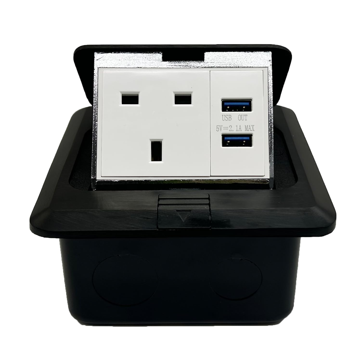 Pop up Electrical Outlet Cover Box, floor sockets table flushbonading socket with 2 USB Chargers, Waterproof for table office desktop restaurant kitchen cafe Countertop, Black