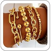 LKingel Chunky Gold Bangle Bracelets for Women Stackable Beaded Bangle Bracelet Set Cuban Link Chains Bracelet Dainty Gold Bangle Cuff Bracelets Fashion Jewelry Gifts for Women