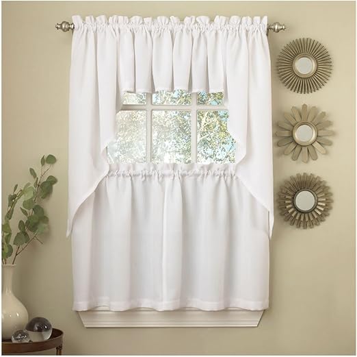 Amazon Com White Solid Opaque Ribcord Kitchen Curtains Choice