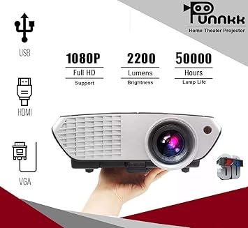 Punnkk P13 LED Projector 2200 Lumens 3D Projector Home Theater Projector LCD Video Set-top Box HDMI VGA USB with 2 Years Warranty