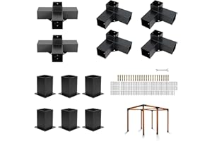 AIKOSIN Pergola Brackets Kit 4x4(Actual: 3.5x3.5'') 3-Way and 4-Way Right Angle Corner Bracket with 6 Post Base,Gazebo Kit,Patio Pergolas, Log Cabin Outdoor Hardware for 4x4 Lumber