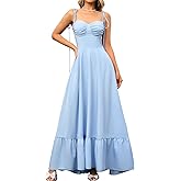 GLNEGE Women's Summer Spaghetti Strap Maxi Wedding Guest Dress Smocked Ruffle Tea Party Dresses Flowy A Line Sundress