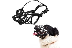 DUNFIRE Dog Basket Muzzles, Upgraded Soft Breathable Cage Muzzle for Small Medium Large Dogs Allows Drinking Panting, Adjustable Dog Mouth Guard to Stop Biting Barking Chewing, Black M