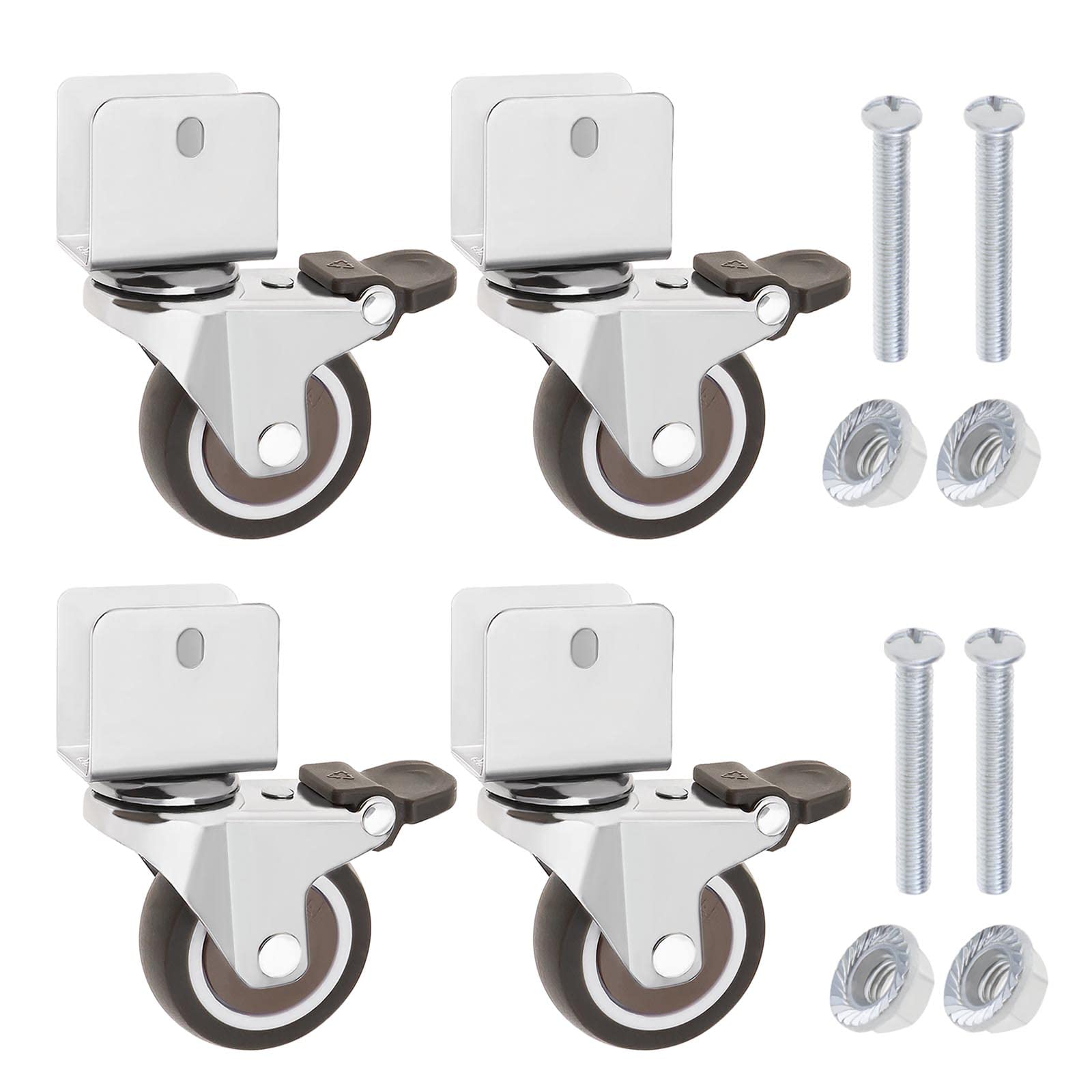 EMSea 4PCS Swivel Castors with U-Shaped Bracket Caster with Brake for Furniture Flower Stands Loading Capacity 60lbs Per Wheel U-clamp Inner Diameter 20mm