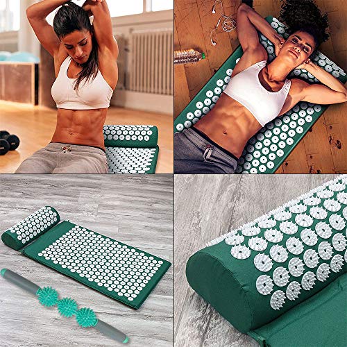 Acupressure Mat and Neck Massgae Pillow Set for Back Pain Relief