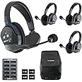 EARTEC UL413 Ultralite-HD 4-Person Full Duplex Wireless Intercom Headset Communication System, Single and Dual Ear Headsets, Up to 1000ft Range, U.S. Company
