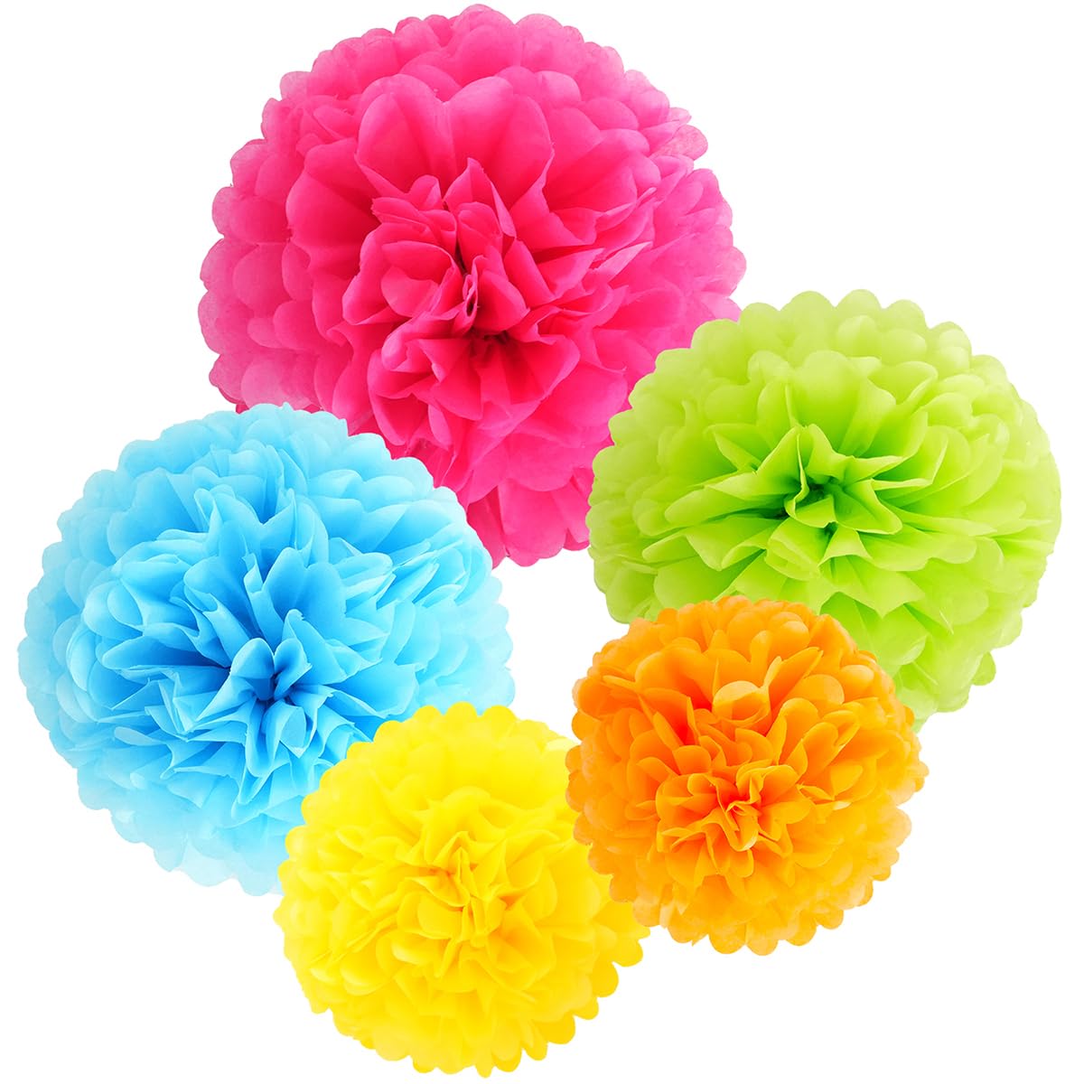 SOOKOO 15 Pcs 14 Inch, 12 Inch, 10 Inch Assorted Rainbow Colors Tissue Paper Pom Poms Flower Balls For Birthday Wedding Party Baby Shower Decorations