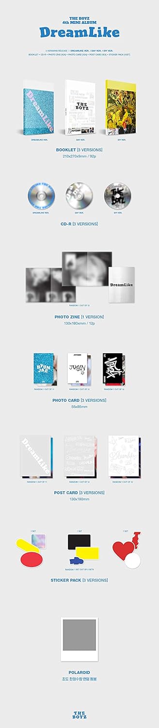 The Boyz Dreamlike 4th Mini Album 3 View Set Cd 92p Booklet 12p Photo Zine 1p Photocard 1p Post 1 Set Sticker Pack 1p Pre Order Item Message Photocard Set Tracking Kpop Sealed Amazon Co Uk Home Kitchen