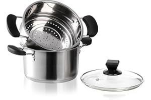 ZENFUN 1.8 Quart Stainless Steel Steamer Pot with Basket, Stock Pot with Glass Lid, Mini Steaming Pot Cookware with Handle, M