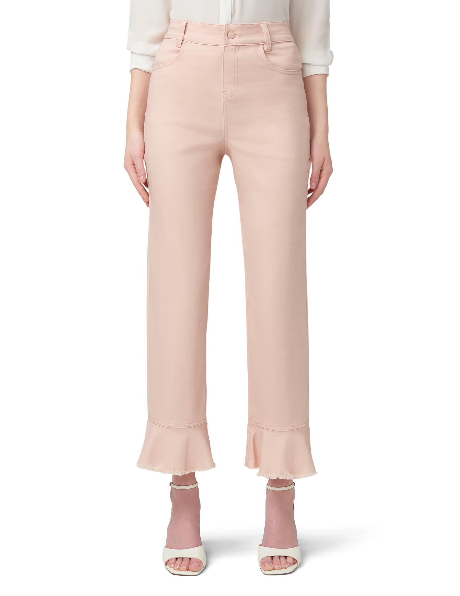 HUE Women’s Fashion Denim Jean Skimmer Leggings, Pale Blush-Front Ruffle Hem
