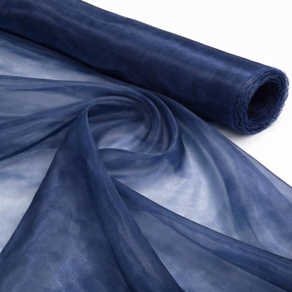 Navy 5 Meter Pack Plain Sheer Lightweight Organza Voile Drape Curtain, Wedding, Chair Sash Fabric 150cm Wide