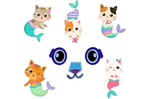 GEECOZYLIFE 13 Pcs Cat Birthday Decorations - Mermaid Birthday Decorations for Girls- Mermaid Cat Theme Stickers with Adhesive Tape for Garage Door, Archway, Room, Home, Outdoor