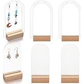 Yulejo Acrylic Earring Display Stand Jewelry Retail Holder Arch Acrylic Holder for Studs Dangle Earrings Solid Hollow Sign Stand Jewelry Displays with Wooden Bases