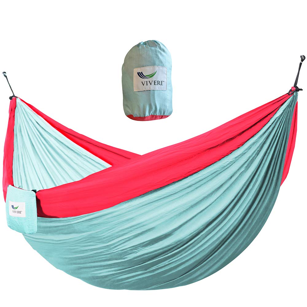 Vivere Nylon Double Parachute Camping Portable Hammock, Celeste/Rose — image 1