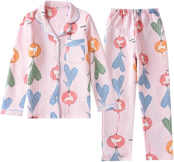 Amazon パジャマ レディース 秋冬 あたたかい 綿 ルームウェア 長袖 前開き うさぎ かわいい 部屋着 上下セット 柔らかい 快適 防寒 女性用 パジャマ ルームウェアセット 通販