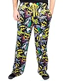 Batman Logos & DC Comics Characters All Over Print Mens Black Sleep Pajama Pants