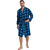 Zerbala Men's Flannel Robe Knee Length Plaid Bathrobe