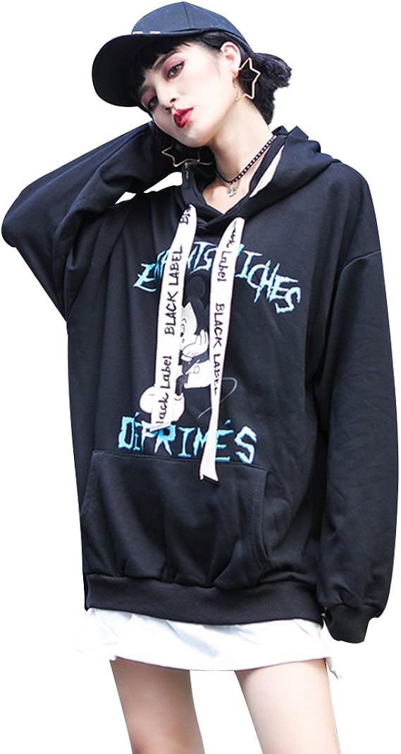 Amazon レディース スウェット Hiphop ヒップホップ ガールズ Tシャツ ズ ゆったり レジャー 秋 冬 長袖パーカー 大きいサイズ 運動服 黒 赤 おしゃれ ゆったりタイプ トレーナー パーカー 通販