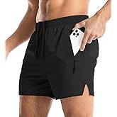 Aolesy Men's Gym Shorts Linerless & Liner - 5" Quick Dry Workout Running Shorts with Zip Pockets Sports Athletic Shorts