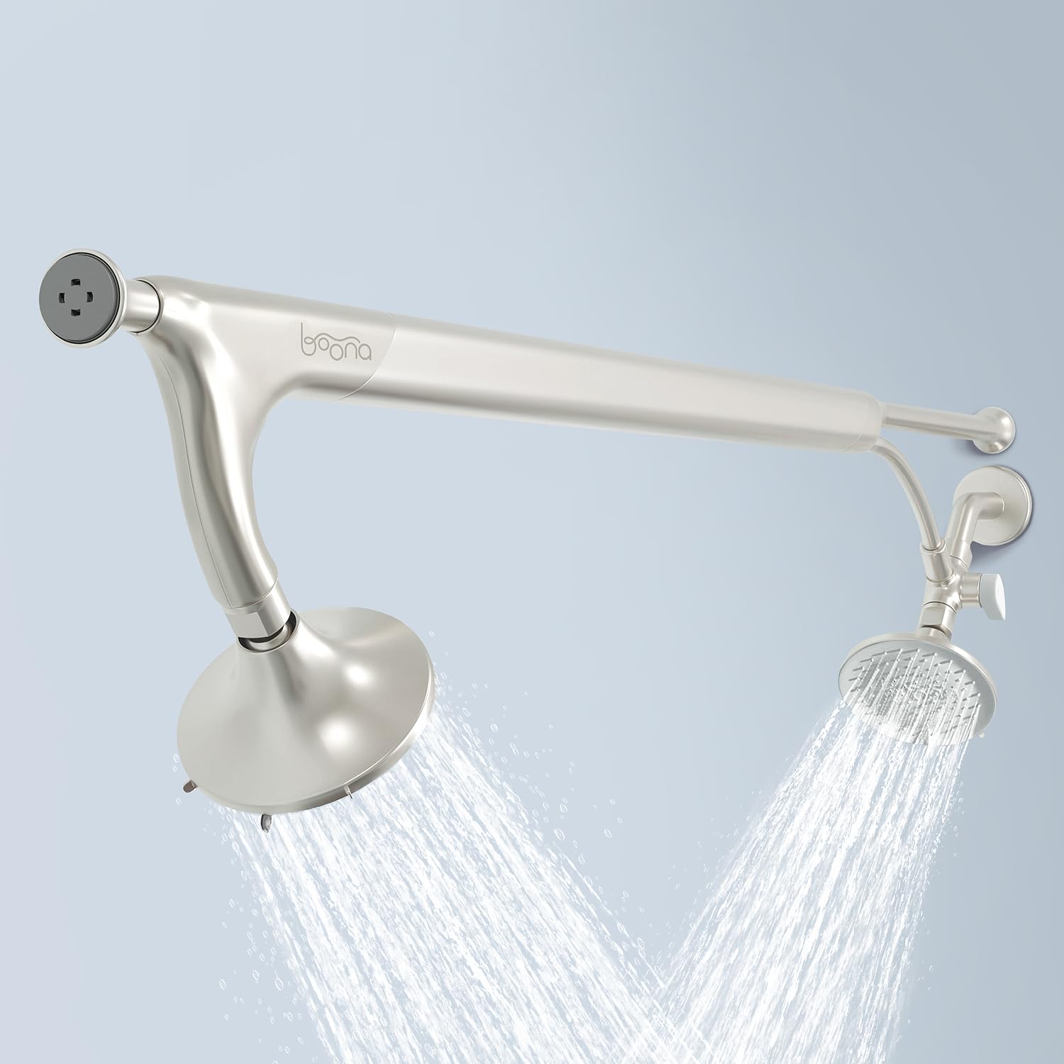 BOONA - The Original Tandem Shower | As Seen On Shark Tank | Double Shower Head for Couples, High Pressure Dual Shower Heads (Two Showerhead, Brushed Nickel) Image