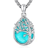 LOOVE Sterling Silver Tree of Life Necklace for Women Oval Family Tree Necklace Abalone Shell Moonstone Pendant Mother Day Necklace for Mom Tree of Life Jewelry