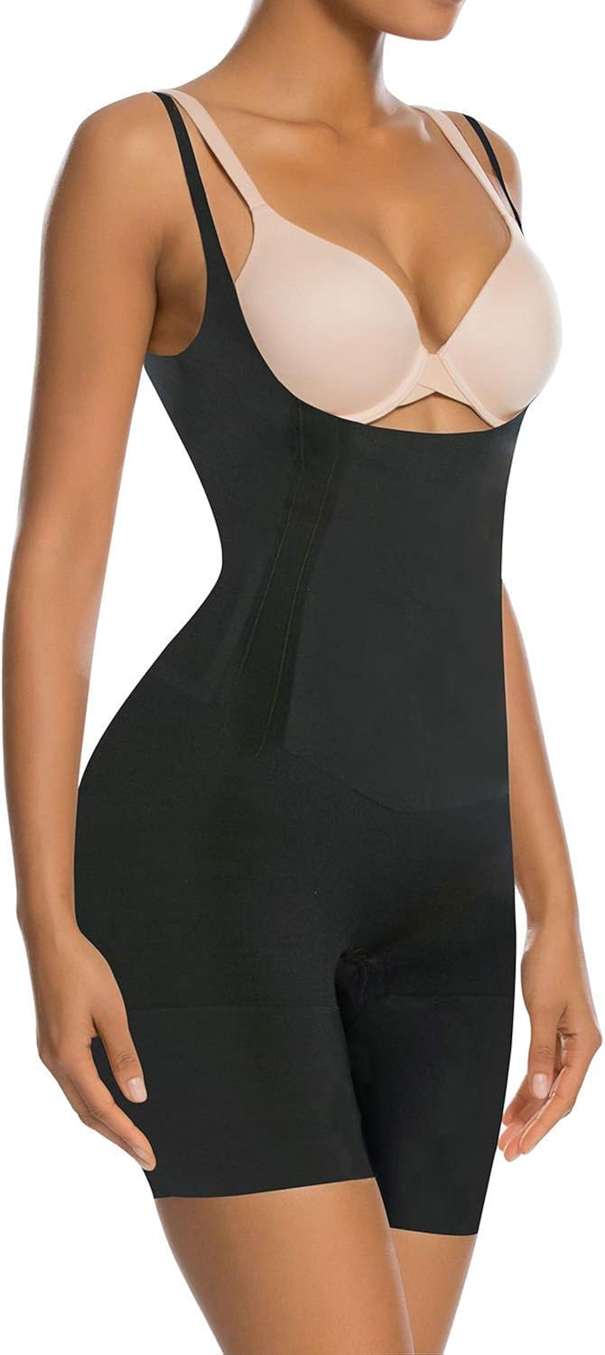 SHAPERX Tummy Control Shapewear for Women Seamless Fajas Bodysuit Open Bust Mid Thigh Body Shaper Shorts at  Women’s Clothing store
