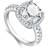 DIYA 1CT Moissanite Engagement Wedding Rings for Women S925 Sterling Silver Cushion Cut Ring D Color VVS1 Square Princess Eternity Halo Diamond Promise Band Anniversary Valentine'S Day Gifts for Wife