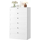HOSTACK White 6 Drawer Dresser for Bedroom, 52" Tall Dresser & Chest of Drawers, 29" W Wood Drawer Chest, Modern Vertical Storage Cabinet for Living Room, Entryway, Hallway