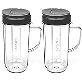2 Pack 22 OZ Tall Mug cup with Flip Top To-go Lid for Magic Bullet 250W Blender Juicer