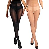 HOTBOSS Unbelievable Durability Tights, Rip Resistant Pantyhose, 2Pcs Semi Sheer High Waist T-Crotch Pantyhose for Women