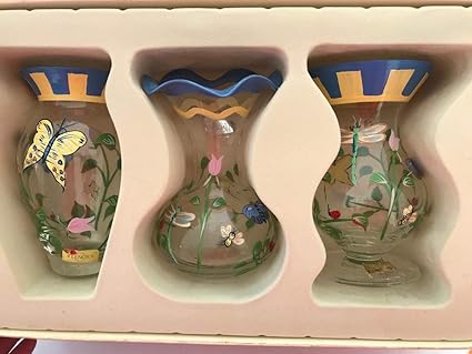 L E N O X Butterfly Meadow Handpainted Vases Set Of 3 Crystal