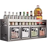 Wall Mount Seasoning Box, Kitchen Spice Rack with Moveable 4 Jars, Space Saving Spice Organizer, Seasoning Containers for Sug