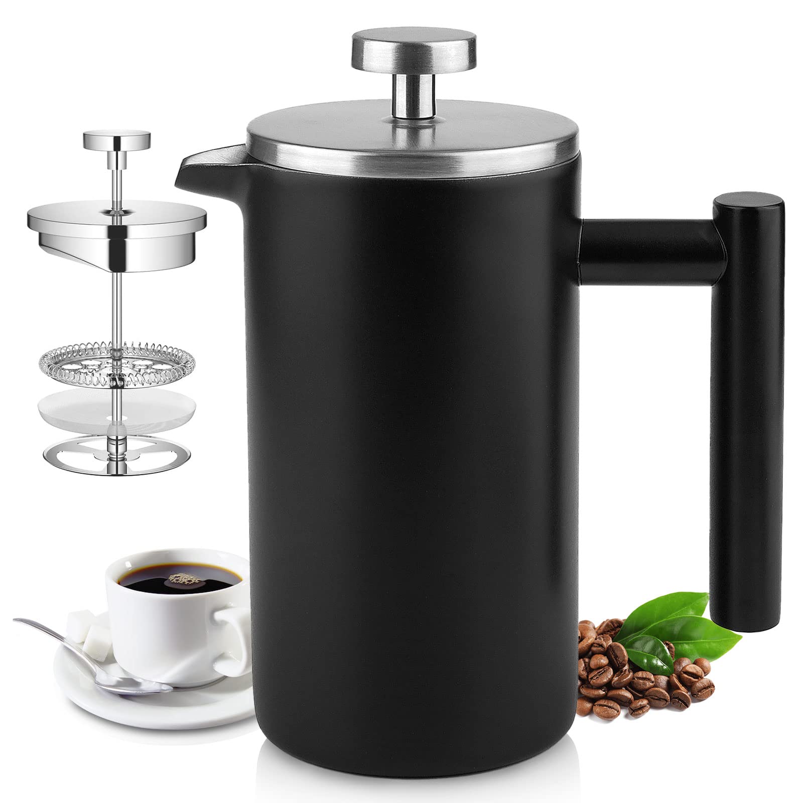 LEOP Small Cafetiere French Press Coffee Maker, 350ml /12oz Stainless Steel Double Wall Heat Resistant Coffee Pot of 1 Cup Coffee Maker