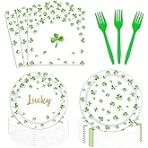 96PCS St. Patrick's Day Party Plates and Napkins Party Supplies Green Shamrock Tableware Set Party Decor Favors for Lucky Green St Patrick Theme Party Serves 24