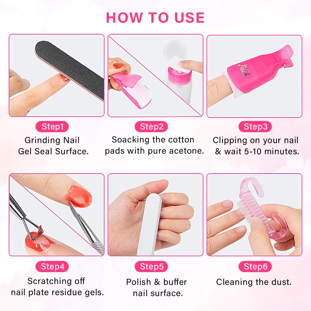 Nail Polish Remover Tools Set Nail Polish Remover Bottle, Cuticle Pusher and Cutter, 500 Nail Polish Remover Pads, 10 Nail Caps, 2 Nail File, Sponge Finger Separator, Nail Brush for Nail Arts : Beauty