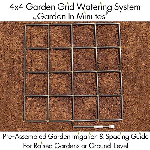 Garden In Minutes Garden Grid Watering System | Preassembled Drip Irrigation, Soaker Hose & Sprayer Style kit, in one | Square Foot Gardening, Raised Beds, Planters or Ground Level - 4x4 (44"x44")