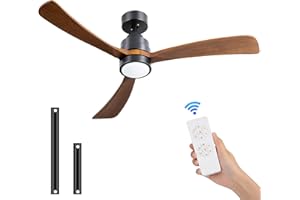 EASYMER 52-Inch Ceiling Fan with 3 Wooden Blades for Balcony, Bedrooms, Living Rooms, Kitchen, Offices, Playrooms, Dens, Porch, Patio - with Quite DC Motor, 3 Color Temperature, Light Memory, Timer