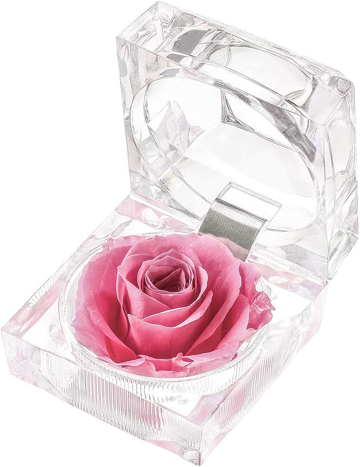 Amazon Com Forever Rose In Acrylic Crystal Ring Box Handmade Real Preserved Fresh Flower Best Romantic Gift For Her Mother S Day Christmas Unique Surprise Mom Wife Not Silk Pink Kitchen Dining