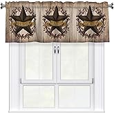Evlaschin 54"x18" Western Texas Stars Kitchen Valance for Window Rustic Wood Board Short Rod Pocket Valances 1 Pack Primitive Berries Farmhouse Curtain Valance for Bathroom Living Room Decor